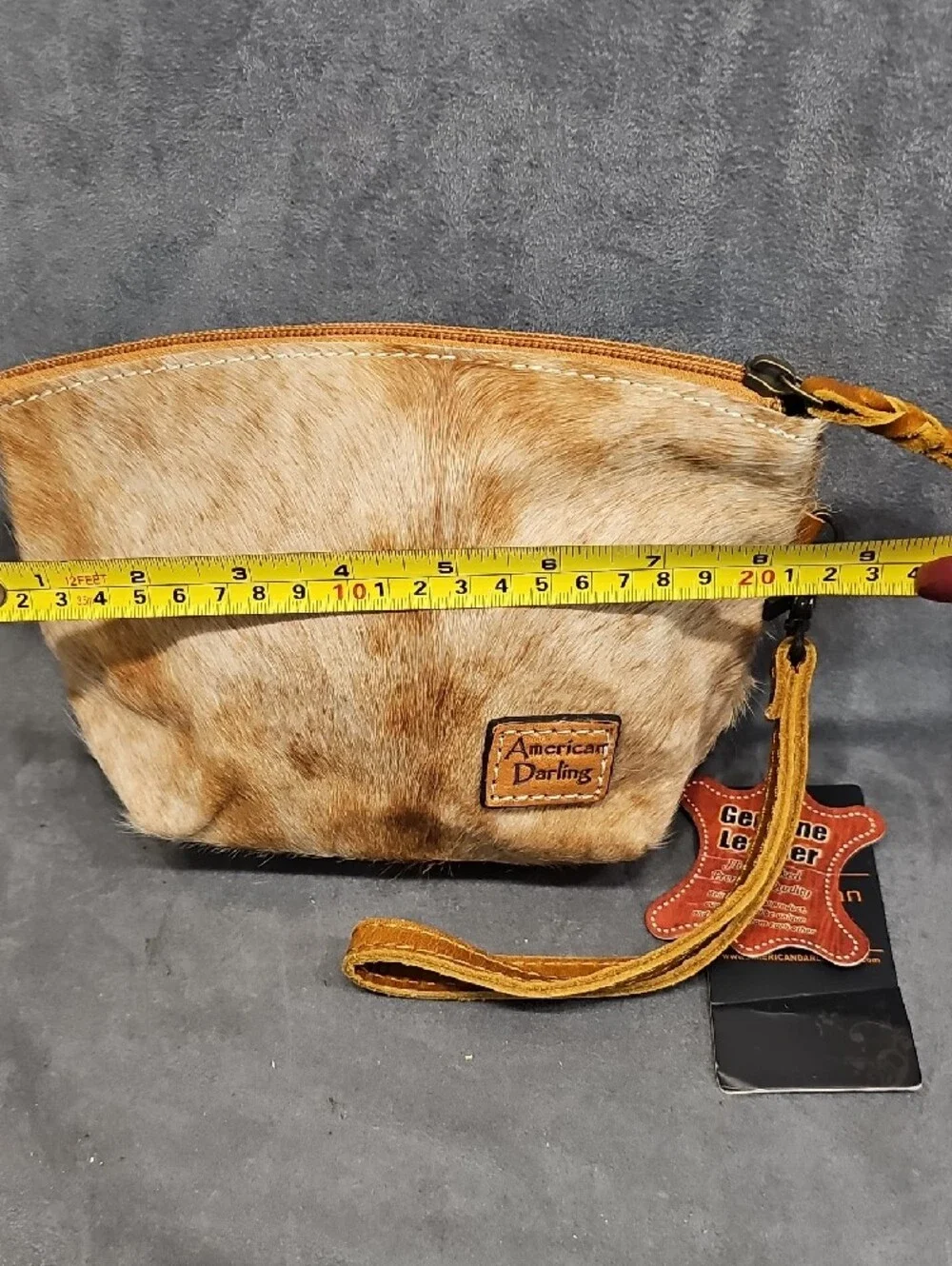 American Darling Cowhide Leather Wristlet Makeup Bag Brindle Western Cowgirl